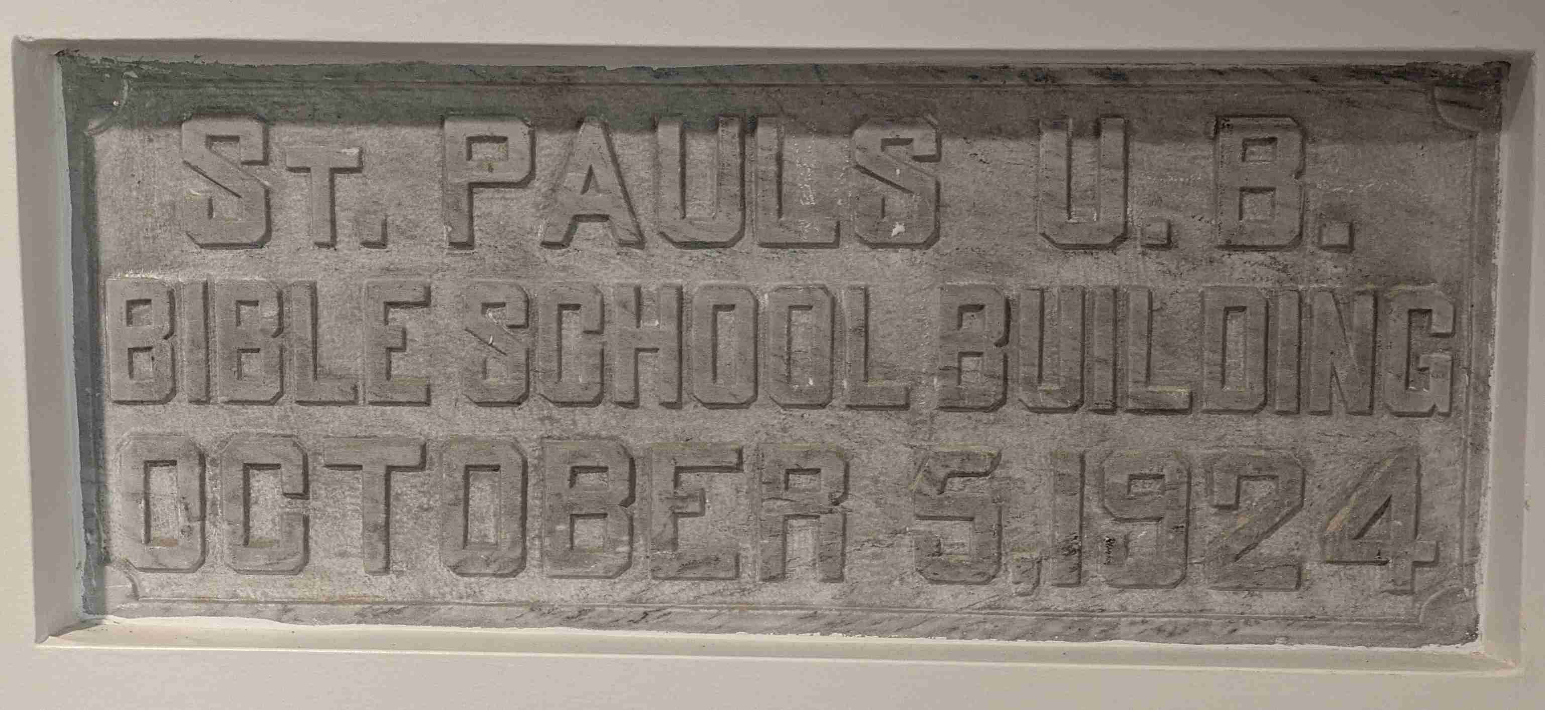 Bible School Building cornerstone