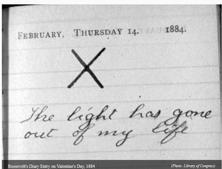 Teddy Roosevelt's note on February 14, 1884